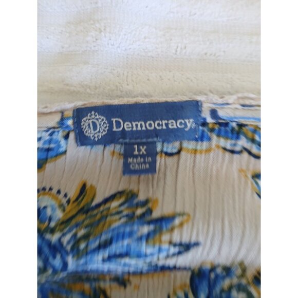 Democracy Womens Blouse Flared Sleeve Blue Paisley  Bohemian Top 1X  Peasant - Picture 2 of 16